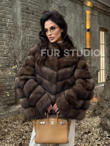 Роскошная шуба из меха соболя стойка воротник - седина 1/2 - фото 4