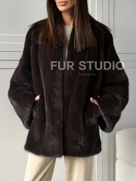 Женский норковый полушубок с V - образным воротником - фото 4