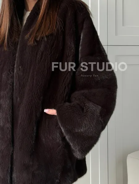 Женский норковый полушубок с V - образным воротником - фото 1