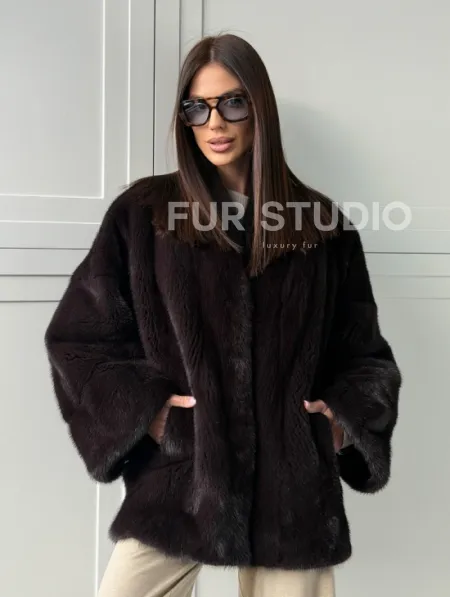 Женский норковый полушубок с V - образным воротником - фото 0