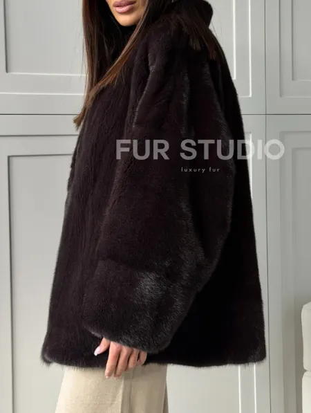 Женский норковый полушубок с V - образным воротником - фото 3