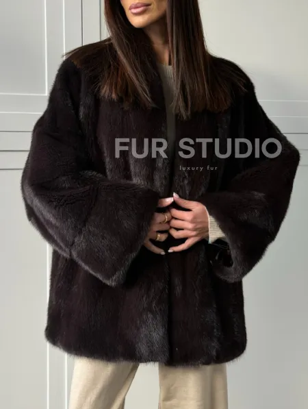Женский норковый полушубок с V - образным воротником - фото 5