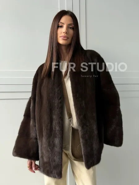 Меховой жакет из норки V- образный воротник - фото 13