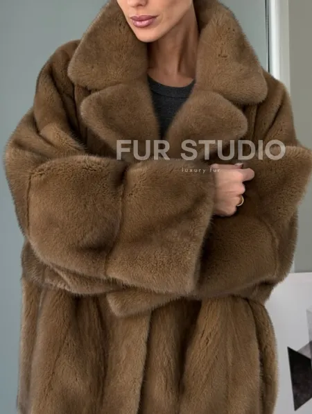 Женский норковый полушубок - английский воротник - фото 1