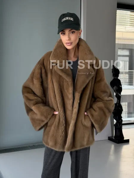 Женский норковый полушубок - английский воротник - фото 14