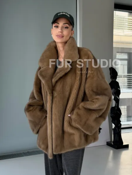 Женский норковый полушубок - английский воротник - фото 15