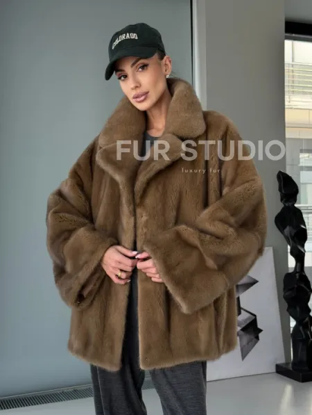 Женский норковый полушубок - английский воротник - фото 0