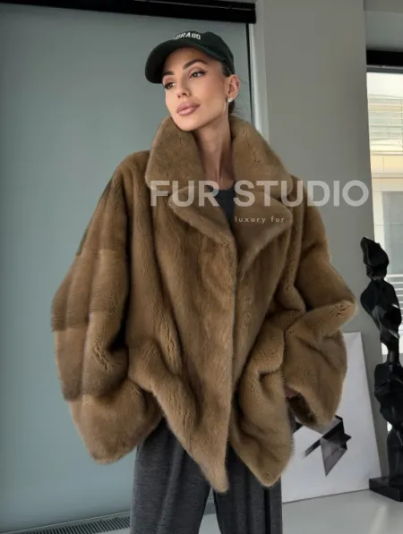 Женский норковый полушубок - английский воротник - фото 10