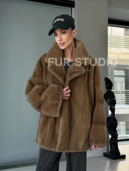 Женский норковый полушубок - английский воротник - фото 20