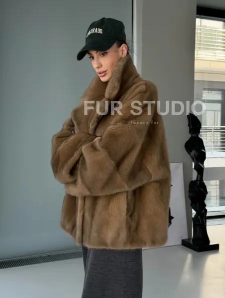 Женский норковый полушубок - английский воротник - фото 16