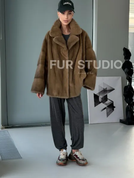 Женский норковый полушубок - английский воротник - фото 6