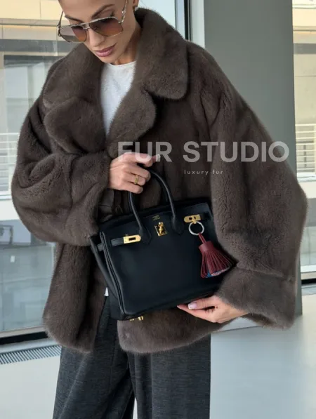 Короткий норковый полушубок - английский воротник - фото 5