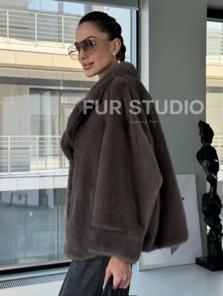 Короткий норковый полушубок - английский воротник - фото 9