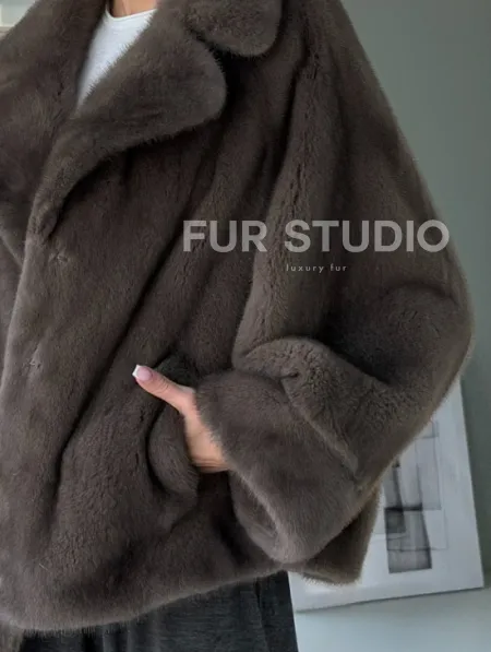 Короткий норковый полушубок - английский воротник - фото 3