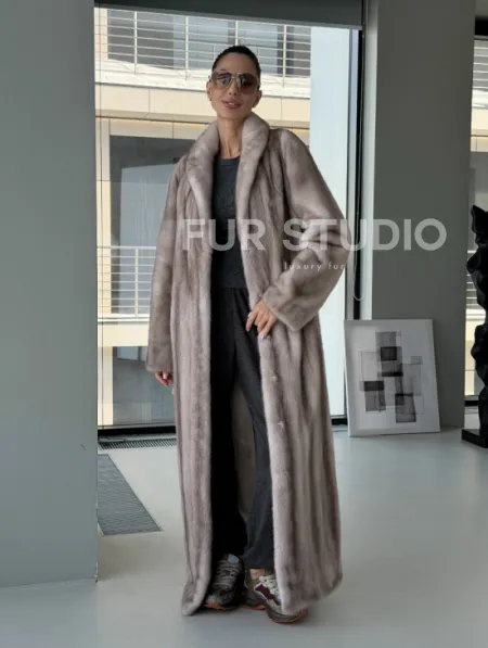 Натуральная шуба из меха норки - воротник шаль - фото 17