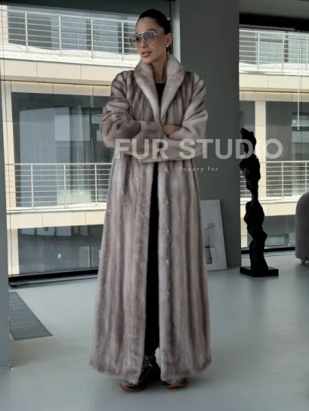 Натуральная шуба из меха норки - воротник шаль - фото 5