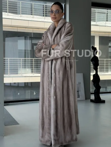 Натуральная шуба из меха норки - воротник шаль - фото 4