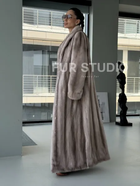 Натуральная шуба из меха норки - воротник шаль - фото 14