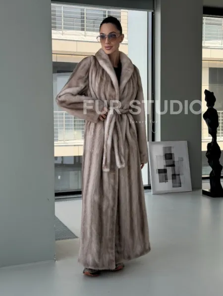 Натуральная шуба из меха норки - воротник шаль - фото 12