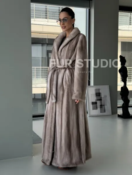 Натуральная шуба из меха норки - воротник шаль - фото 0