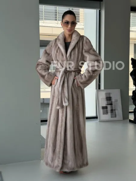 Натуральная шуба из меха норки - воротник шаль - фото 15