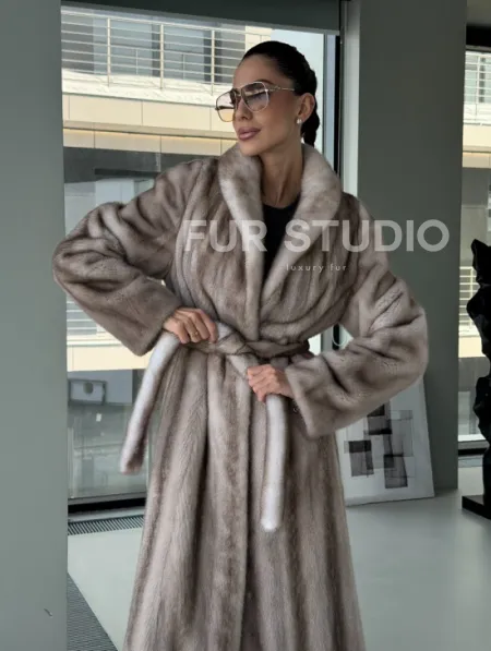 Натуральная шуба из меха норки - воротник шаль - фото 16