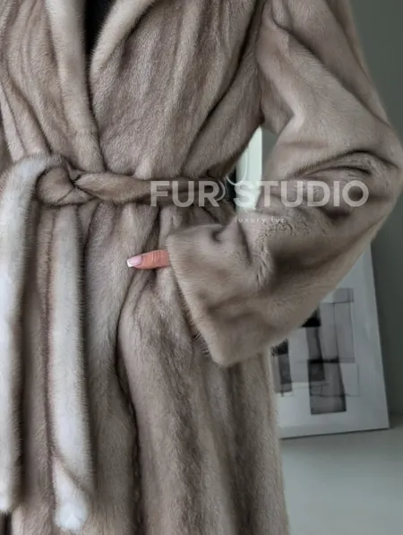 Натуральная шуба из меха норки - воротник шаль - фото 1