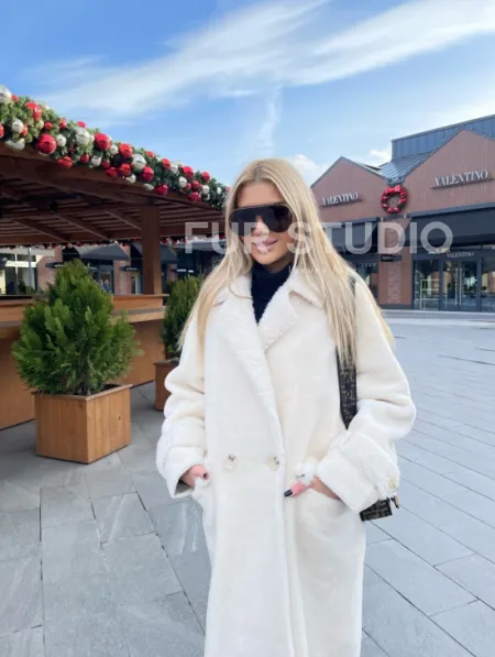 Экошуба в белом цвете с английским воротником - фото 4