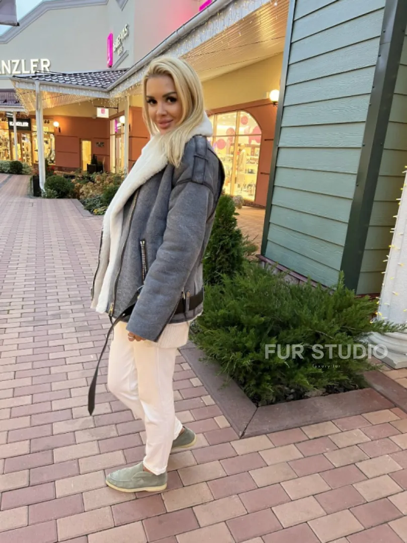 Дубленка - авиатор из винтажной кожи - фото 3