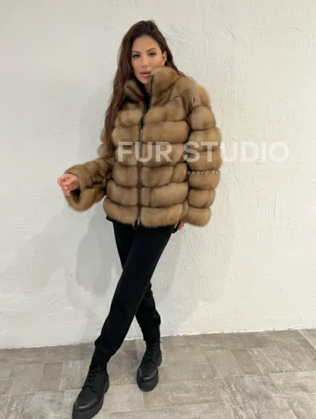 Шуба из меха куницы на молнии - фото 8