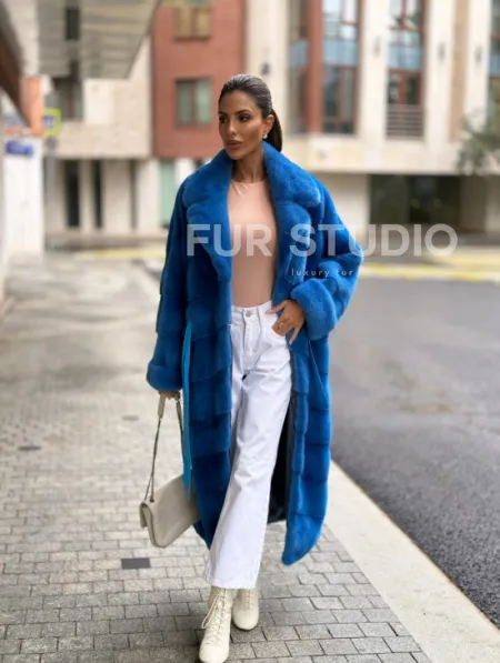 Шуба халат из меха норки - цвет электрик - фото 5