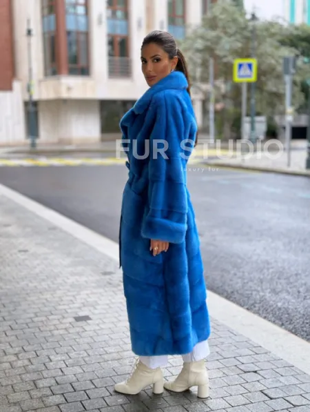 Шуба халат из меха норки - цвет электрик - фото 3