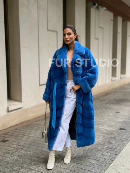 Шуба халат из меха норки - цвет электрик - фото 7