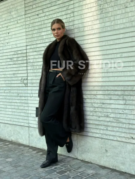 Классическое пальто из меха соболя седина 1/2 - фото 5