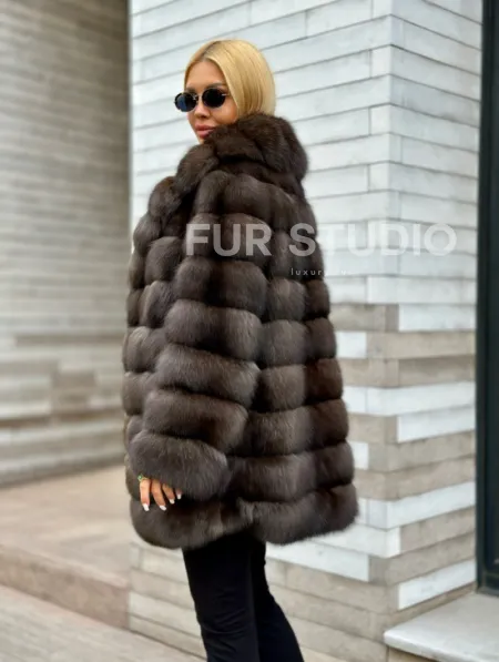 Полушубок-жакет из соболя воротник шаль седина 1/2 - фото 4