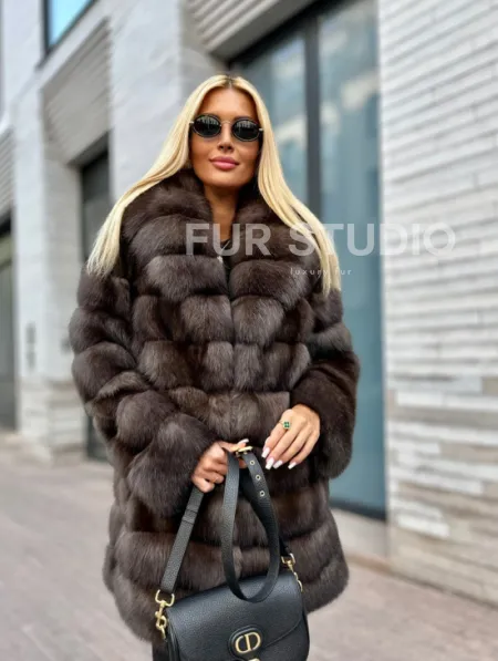 Полушубок-жакет из соболя воротник шаль седина 1/2 - фото 1