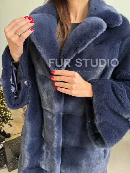 Норка KOPENHAGEN FUR английский воротник поперечка - цвет синий - фото 2