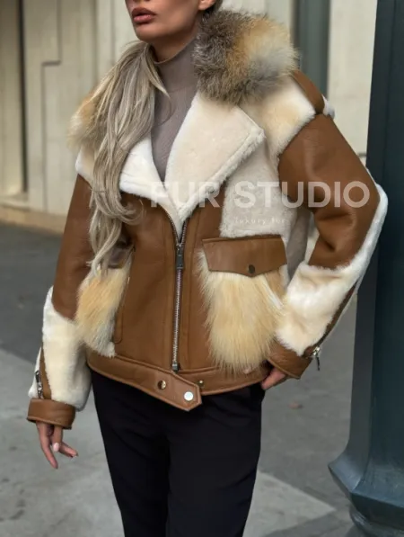 Стильная дубленка из мериноса - цвет кэмел - фото 1