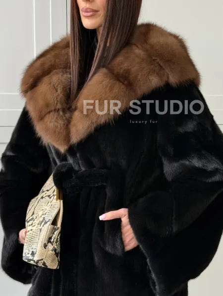 Норковая шуба фасон баллон с капюшоном куница - фото 3