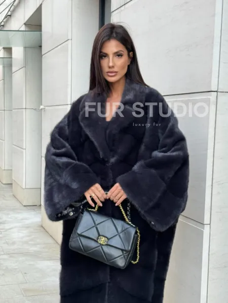 Манто из аукционной норки в цвете графит - фото 5