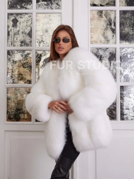 Шуба из меха лисы - цвет белый - фото 2