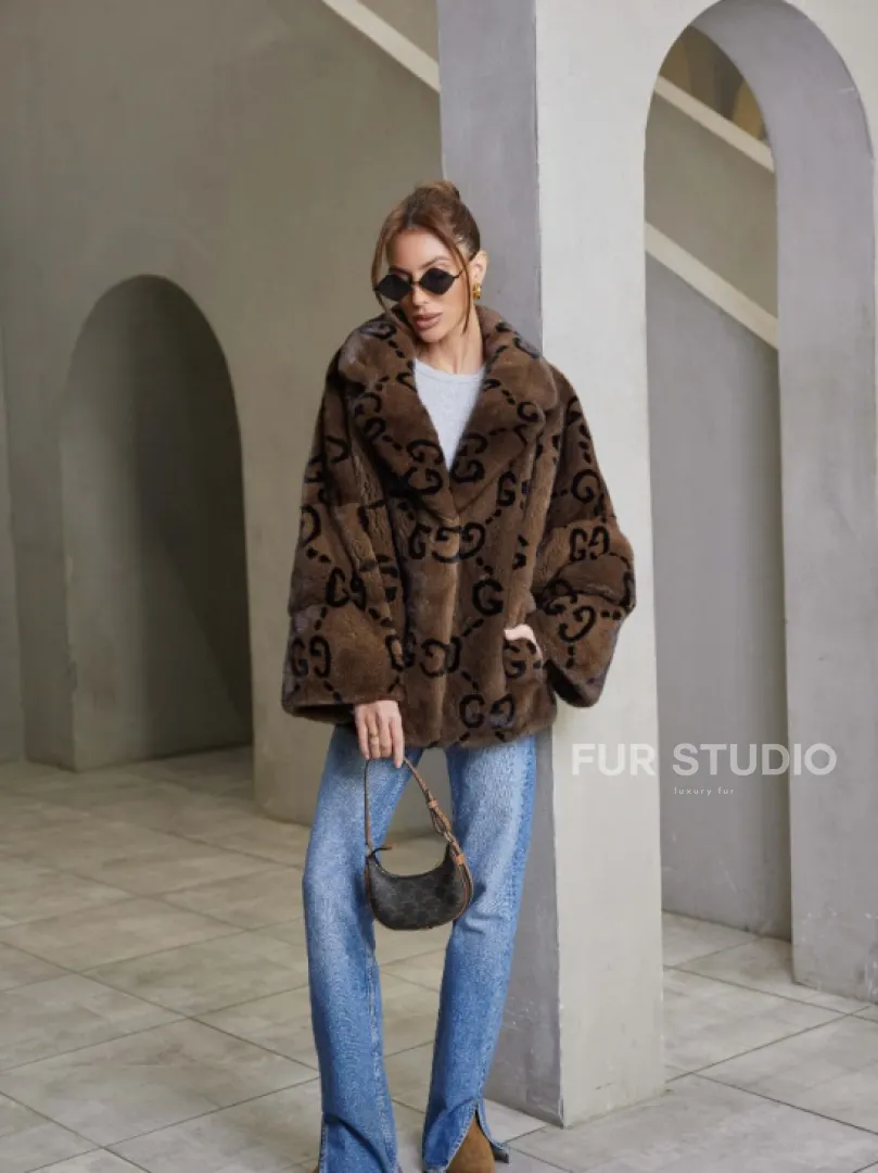 Жакет норковый роспуск английский воротник, принт - фото 3