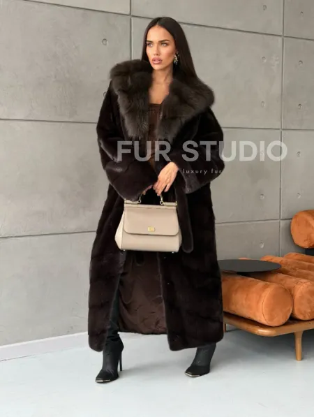 Шуба норковая с капюшоном из меха куницы - цвет уголь - фото 11