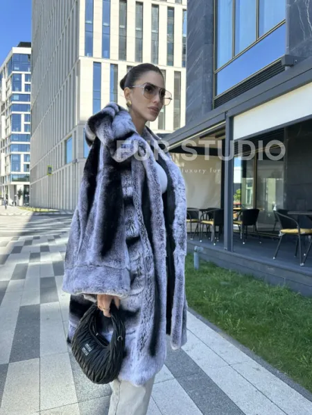 Шуба из кролика рекса - цвет шиншилла - фото 10