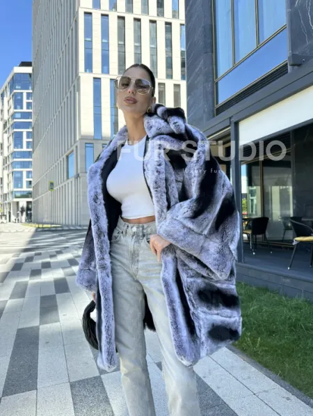 Шуба из кролика рекса - цвет шиншилла - фото 8