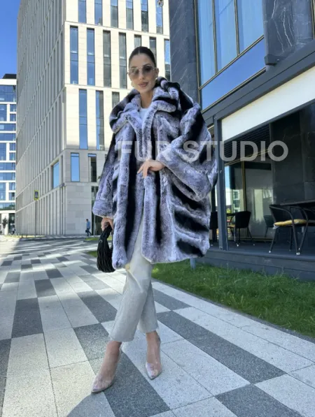 Шуба из кролика рекса - цвет шиншилла - фото 11