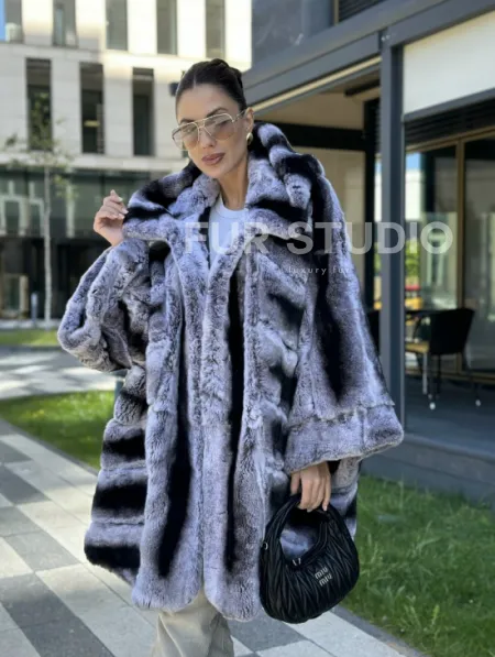 Шуба из кролика рекса - цвет шиншилла - фото 5