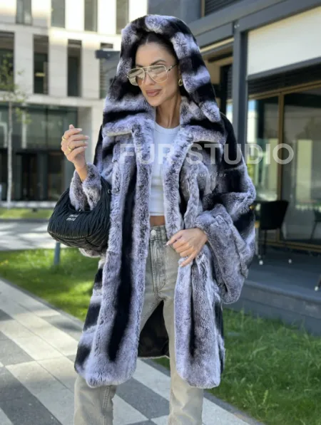 Шуба из кролика рекса - цвет шиншилла - фото 3