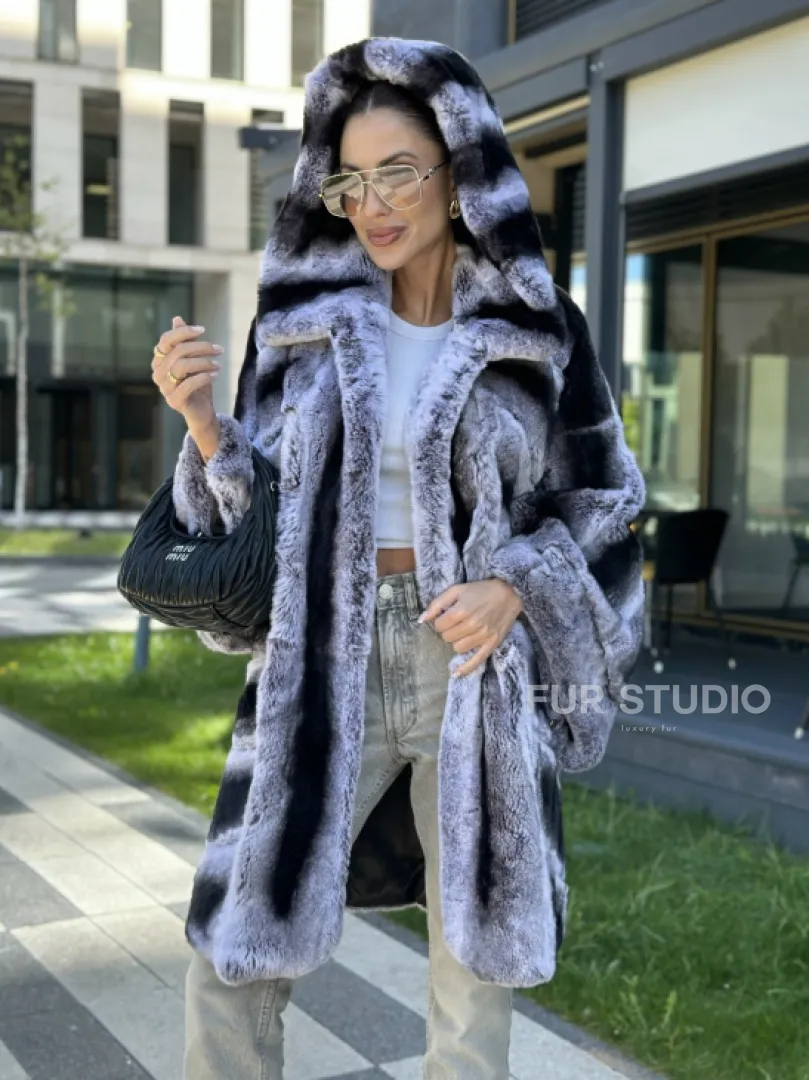 Шуба из кролика рекса - цвет шиншилла - фото 3