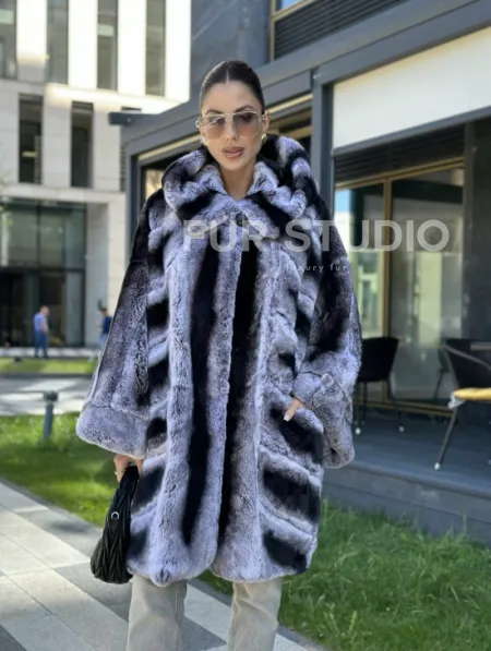 Шуба из кролика рекса - цвет шиншилла - фото 6